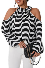 Load image into Gallery viewer, White Plus Size Striped Cold Shoulder Halter Neck Blouse
