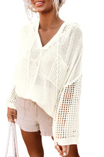 Load image into Gallery viewer, White Open Knit Long Sleeve Pocketed Hooded Sweater
