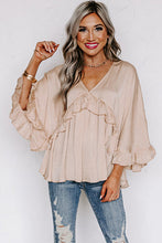 Load image into Gallery viewer, Apricot V Neck Draped Batwing Sleeve Ruffle Top
