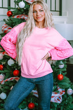Load image into Gallery viewer, Pink Sequin Patchwork Long Sleeve Pullover Top
