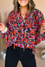 Load image into Gallery viewer, Red Dahlia Abstract Floral Shirred Detail Puff Sleeve Blouse
