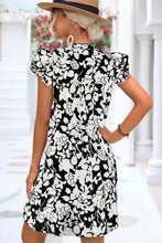 Load image into Gallery viewer, Sail Blue Boho Floral Print V Neck Tie Ruffle Sleeve Dress
