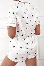 Load image into Gallery viewer, White Heart Print Pocket Shirt &amp; Elastic Shorts Lounge Set
