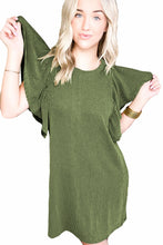 Load image into Gallery viewer, Grass Green Ribbed Ruffle Sleeve Mini Dress
