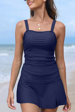 Load image into Gallery viewer, Black Ruched Square Neck Adjustable Strap Tankini Swimsuit
