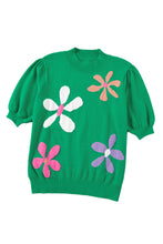 Load image into Gallery viewer, Bright Green Floral Bubble Short Sleeve Knitted Top
