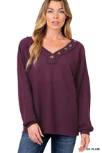Load image into Gallery viewer, BRUSHED WAFFLE V-NECK BUTTON DETAIL SWEATER
