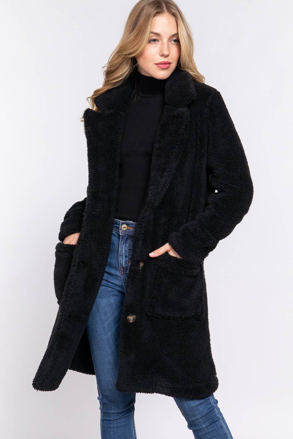 NOTCHED COLLAR PATCH POCKET SHERPA COAT