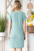 Load image into Gallery viewer, Blue Ribbed Chest Pocket Casual T Shirt Dress
