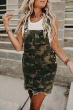 Load image into Gallery viewer, Green Camo Raw Hem Short Overall Dress

