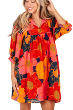 Load image into Gallery viewer, Orange Boho Floral Print Tie Neck Mini Dress
