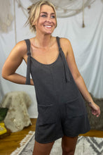 Load image into Gallery viewer, Dark Grey Ribbed Striped Knotted Straps Pocketed Romper
