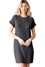 Load image into Gallery viewer, Blue Ribbed Chest Pocket Casual T Shirt Dress
