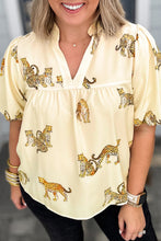 Load image into Gallery viewer, Beige Plus Size Cheetah Print Short Puff Sleeve Blouse

