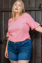 Load image into Gallery viewer, Peach Blossom Solid Color Textured V Neck Short Sleeve Plus Size Blouse
