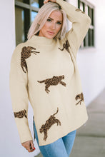 Load image into Gallery viewer, Parchment Lively Cheetah Print High Neck Split Hem Sweater
