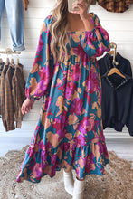 Load image into Gallery viewer, Multicolor Boho Floral Print Square Neck Ruffle Maxit Dress
