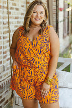Load image into Gallery viewer, Yellow Plus Size Tiger Print Sleeveless V Neck Romper
