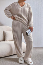 Load image into Gallery viewer, Parchment Plus Size Ribbed V Neck Pullover and Pants Set

