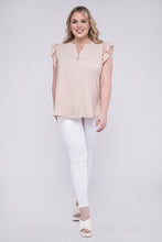 Load image into Gallery viewer, Plus Woven Wool Peach Ruffled Sleeve High-Low Top
