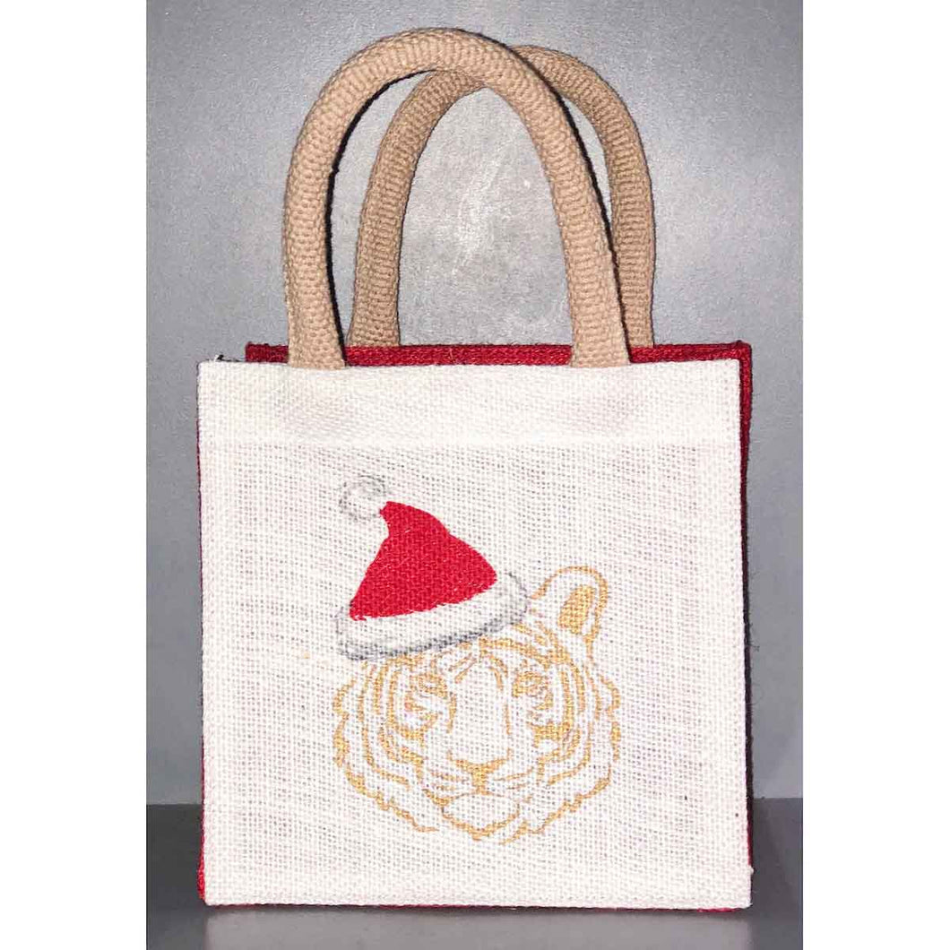 Tiger Santa Petite Gift Tote   White/Red   7x7x5