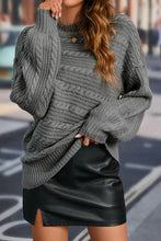 Load image into Gallery viewer, Gray Mock Neck Lantern Sleeve Cable Knit Sweater
