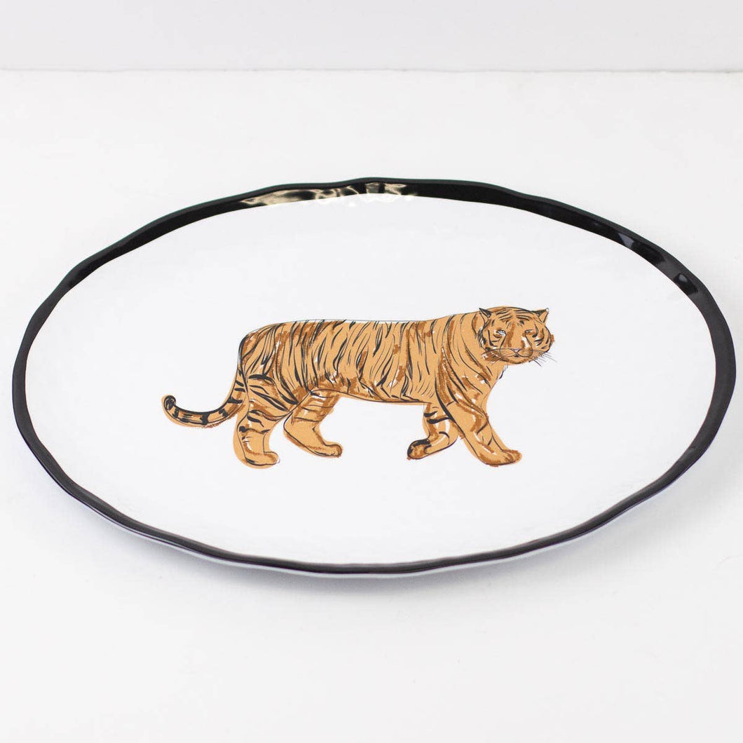 Tiger Prowl Melamine Platter White/Black/Dark Orange  15.75x11.75