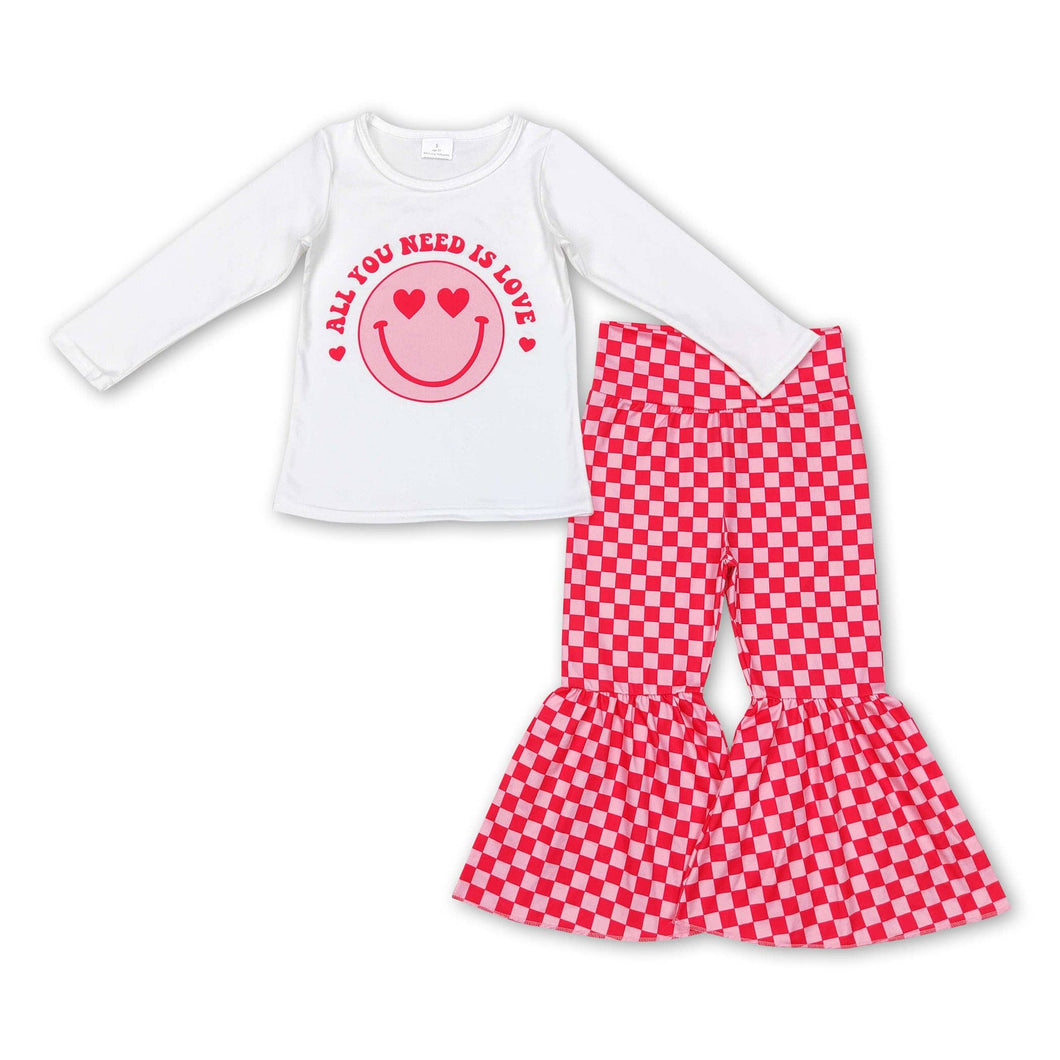 All you need is love smile heart plaid girls valentine's out