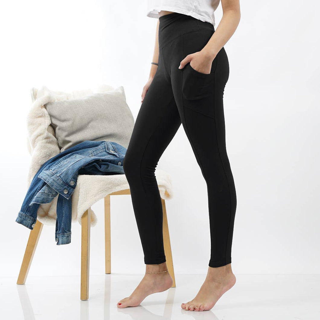 ',,,,.._ 42POPS Wide Waistband Leggings With Pockets: XL / BLACK-90875